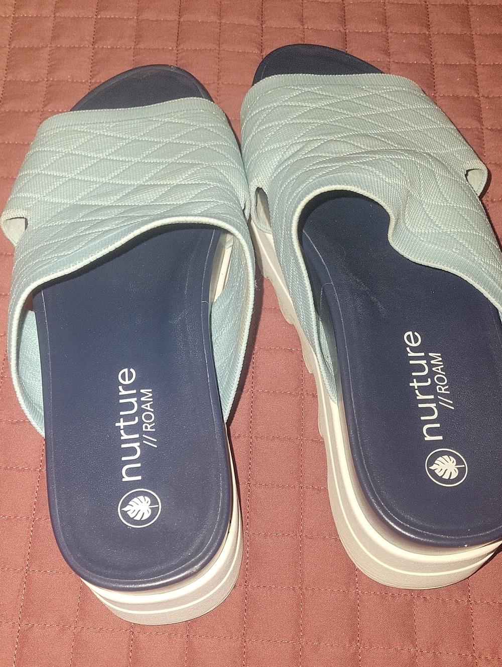 Nurture by Lamaze Quilted Mint Blue Slide Sandals with Navy Footbed